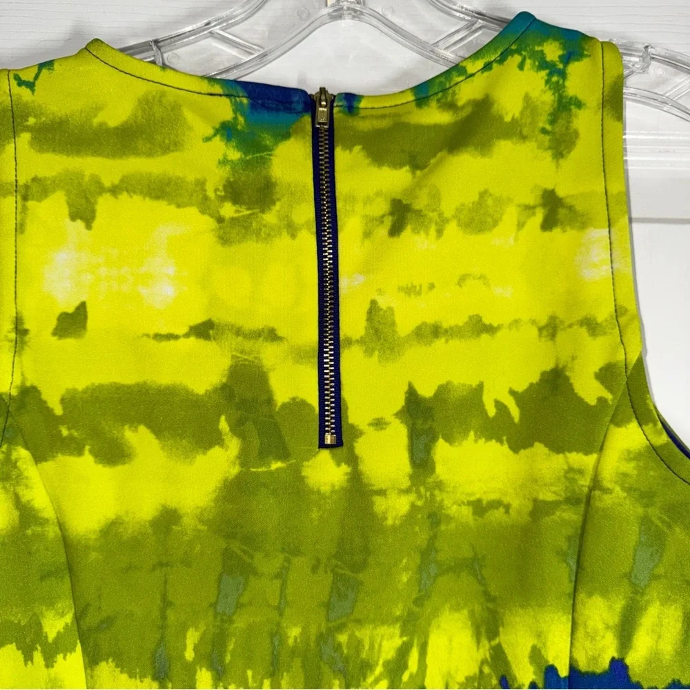 Worthington Vibrant Yellow and Blue Tye Dye Style Sleeveless Peplum Top Shirt S